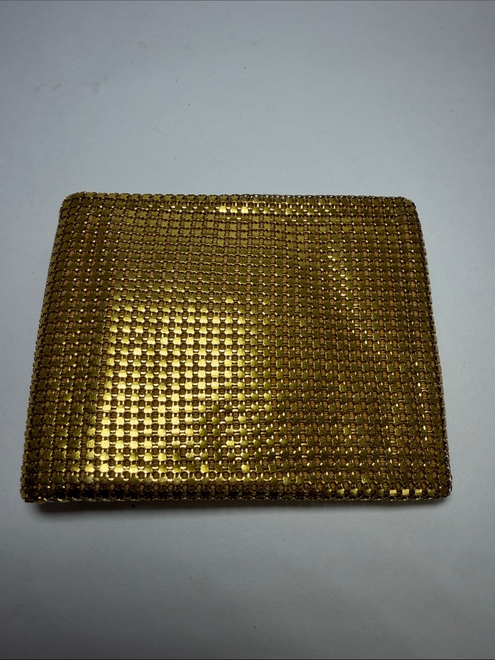 Vintage Evans 1960s Metallic Gold Mesh Bifold Wallet Black Satin Lining.